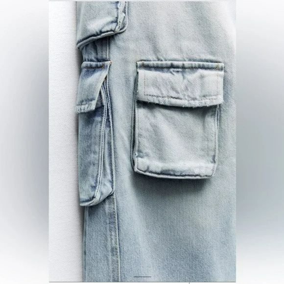ZARA ZW MID-RISE BAGGY CARGO JEANS - Picture 4 of 5